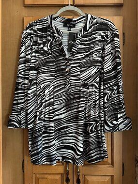 NWT Cocomo Black/White Zebra Pleated Top XL